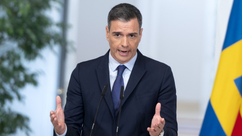 El presidente del Gobierno, Pedro Sánchez, ofrece una rueda de prensa tras reunirse con el primer ministro de Suecia, en Madrid, a 5 de junio de 2023.