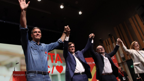 09/05/2024 - Pedro Sánchez i Salvador Illa al míting que el PSC ha celebrat aquest dijous a Vilanova i la Geltrú.