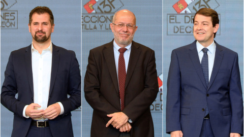 Los candidatos del PSOE, Ciudadanos y PP a la Presidencia de la Junta de Castilla y León, Luis Tudanca, Francisco Igea y Alfonso Fernández Mañueco. EFE