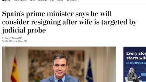 25/04/2024 Noticia publicada este miércoles 24 de abril en el Washington Post sobre la carta de Pedro Sánchez.