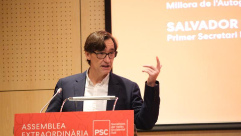 El líder del PSC, Salvador Illa, en una intervenció al Congrés Extraordinari del PSC del Vallès Occidental Sud.