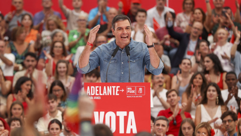 Pedro Sánchez, durante el mitin de cierre de campaña del PSOE.