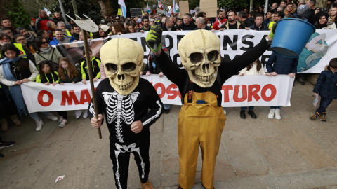 Miles de personas protestan contra la gestión de la Xunta del PP del episodio contaminante causado por el vertido de pellets, en Santiago, a 21/1/2024