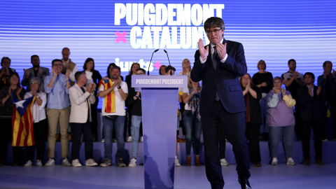 Carles Puigdemont, líder de Junts per Catalunya, y uno de los potenciales beneficiarios de la ley de amnistía, en un acto electoral en el sur de Francia. REUTERS/Nacho Doce