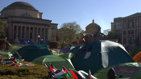 Campamento pro palestino en la Universidad de Columbia, a 23 de abril.