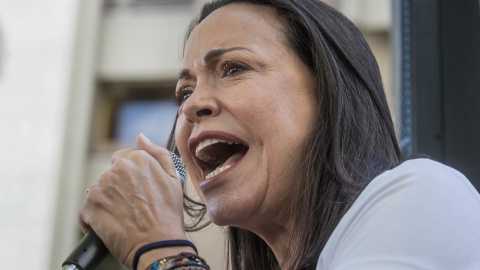 Imagen de archivo de María Corina Machado en una manifestación con motivo del 66 aniversario del derrocamiento de la dictadura de Marcos Pérez Jiménez.