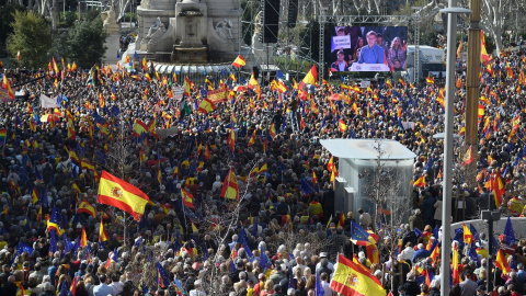 Cientos de personas durante una manifestación convocada por el PP, a 28 de enero de 2024, en Madrid