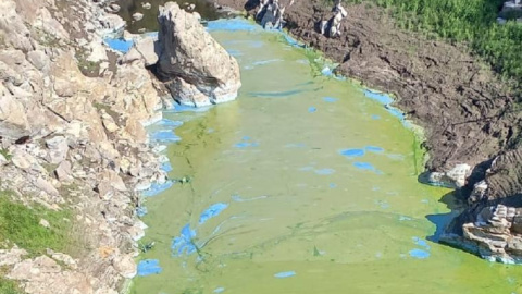 30/4/24 Cianobacterias por la contaminación de nitratos en el embalse de Portodemouros, en una imagen de archivo