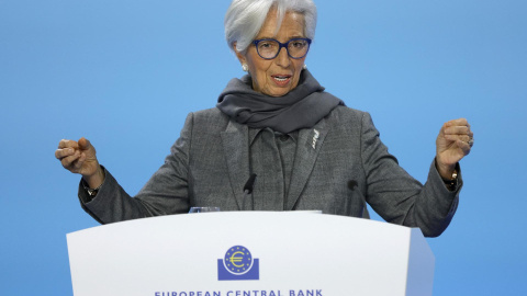 La presidenta del Banco Central Europeo (BCE), Christine Lagarde tras la reunión del Consejo de Gobierno del BCE en Frankfurt, Alemania, a 14 de diciembre de 2023.