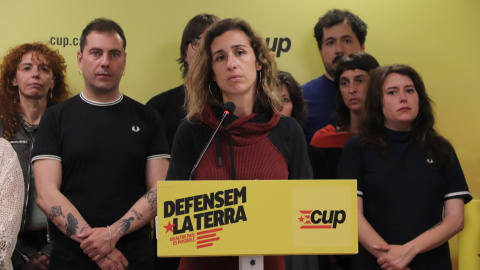 La cap de llista de la CUP, Laia Estrada, durant la compareixença per valorar els resultats del 12-M