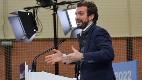 06/02/2022 El presidente de PP, Pablo Casado participa en Palencia en un mitin con el candidato a la presidencia de la Junta de Castilla y León, Alfonso Fernández Mañueco