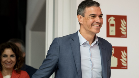 El presidente del Gobierno y secretario general del PSOE, Pedro Sánchez, llega a la Ejecutiva Federal del partido, en la sede del PSOE, a 13 de mayo de 2024, en Madrid