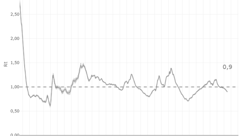 Evolución del número reproductivo básico instantáneo (Rt).