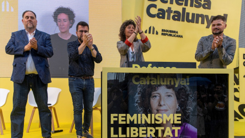 Acto de inicio de campaña del ERC en Barcelona con Oriol Junqueras, Marta Rovira, Pere Aragones, Gabriel Rufián y Teresa Jordà, a 6 de julio de 2023, en Barcelona.