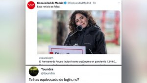 Críticas por un tuit de la Comunidad de Madrid desmintiendo una noticia sobre el hermano de Ayuso: "Esta cuenta la pagas con tus impuestos"