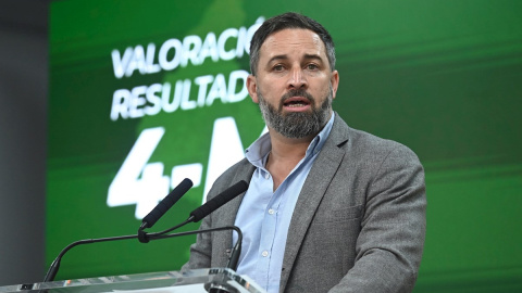 El líder de Vox, Santiago Abascal durante la rueda de prensa tras la reunión del Comité de Acción Política en la sede del partido este miércoles.