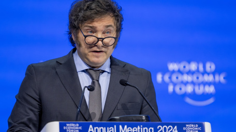 Javier Milei durante su discurso en el Foro Económico mundial, a 17 de enero de 2024, en Suiza.