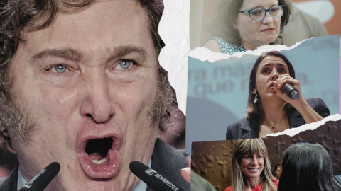 El presidente de Argentina, Javier Milei, enfrentado en un montaje con mujeres en política o del entorno político víctimas de desinformación de género como Mónica Oltra, Irene Montero o Begoña Gómez.