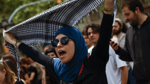 24/05/2024 Estudiantes de la Universitat de Barcelona se manifiestan durante el 76 aniversario de la Nakba, el éxodo palestino, a 15 de mayo de 2024.