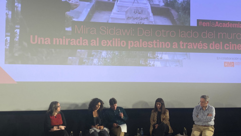 El encuentro 'Del otro lado del muro: una mirada al exilio palestina a través del cine' organizado por CIMA en la Academia de Cine, en Madrid, a 13 de mayo de 2024.