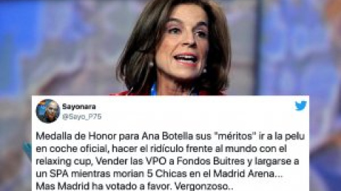 "Decepcionante e indignante": críticas por la Medalla de Honor a Ana Botella (y a Más Madrid por apoyarlo)