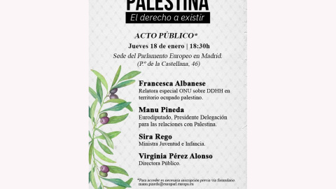 Cartel de la jornada sobre 'Palestina, el derecho a existir' que se celebra en Madrid el 18 de enero de 2024