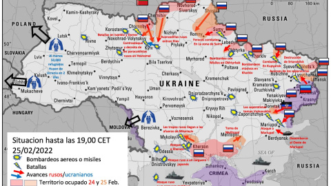 Mapa sobre los bombardeos y avances de Rusia en territorio ucraniano.