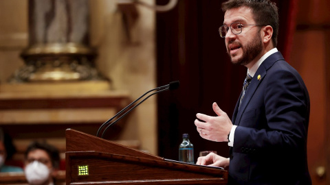 El coordinador nacional de ERC y vicepresidente del Govern en funciones, Pere Aragonès, durante una reciente comparecencia ante el pleno del Parlament para informar sobre la situación económica, sanitaria y social. EFE/Quique Garcia