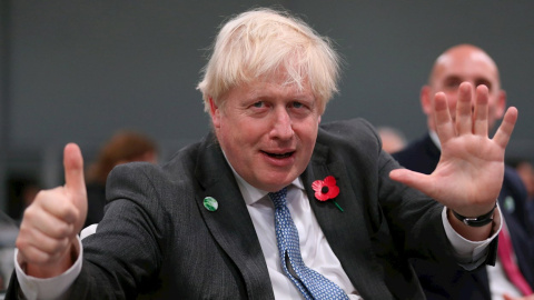 El primer ministro británico, Boris Johnson, gesticula durante una sesión en la COP26 en Glasgow.