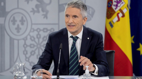 El ministro del Interior, Fernando Grande-Marlaska, durante la rueda de prensa posterior a la reunión del Consejo de Ministros celebrada este martes 18 de mayo de 2021 en el Palacio de Moncloa.