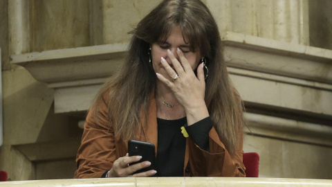 La ex presidenta del Parlament, Laura Borràs, acudió este 3 de mayo de 2023 a la sesión de control celebrada en el pleno del Parlamento catalán.