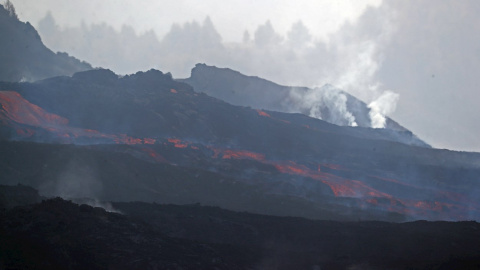 La colada del volcán este jueves.