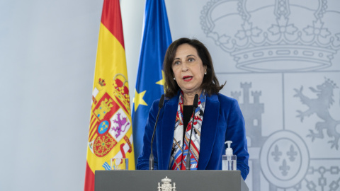 La ministra de Defensa, Margarita Robles, en rueda de prensa el pasado 25 de febrero.