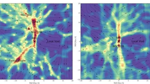 Un equipo internacional de investigadores ha elaborado un mapa de la materia oscura dentro del universo local, utilizando un modelo para inferir su ubicación debido a su influencia gravitacional en las galaxias (puntos negros).