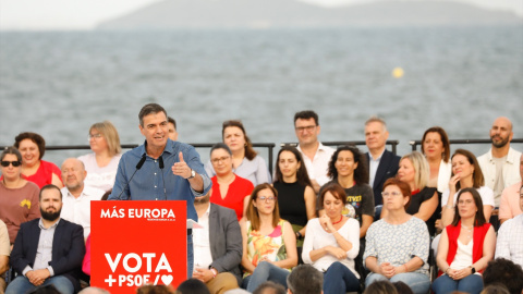 El presidente del Gobierno, Pedro Sánchez, durante el el acto de campaña del PSOE, a 31 de mayo de 2024, en Los Alcázares, Región de Murcia