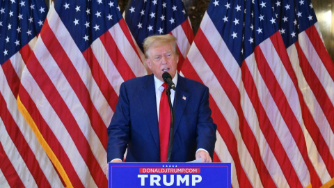 Donald Trump durante una conferencia de prensa después de ser declarado culpable, en Nueva York.