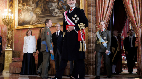 El rey Felipe VI durante la recepción en la Pascua Militar, en el Palacio Real, a 6 de enero de 2024, en Madrid