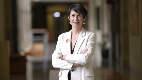 Ana Pontón posa en el Parlamento de Galicia, a 18 de enero de 2014, en Santiago de Compostela.