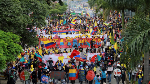 Marcha de protesta contra el Gobierno en Cali, Colombia.