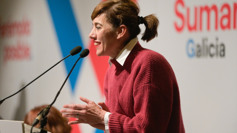 La candidata de Sumar a la Presidencia de la Xunta, Marta Lois, en acto de campaña, en el Palacio da Ópera de A Coruña.