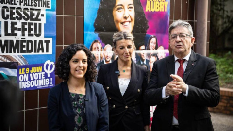 Jean-Luc Mélénchon, Manon Aubry y Yolanda Díaz