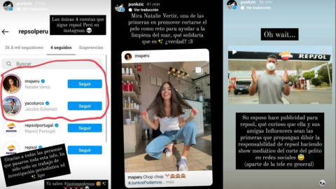 La cuenta de Repsol Perú en Instagram siguiendo a la influencer que comenzó la campaña para cortarse el pelo y su pareja.