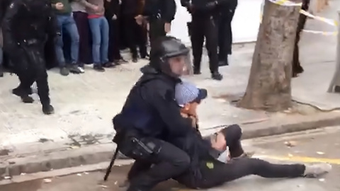 Momento en el que el mosso redujo al manifestante