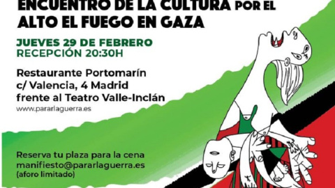 Cartel Encuentro de la cultura por el alto el fuego en Gaza