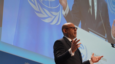 El secretario ejecutivo de la ONU para el Cambio Climático, Simon Stiell, durante su discurso en la Conferencia de Bonn, a 3 de junio de 2024.