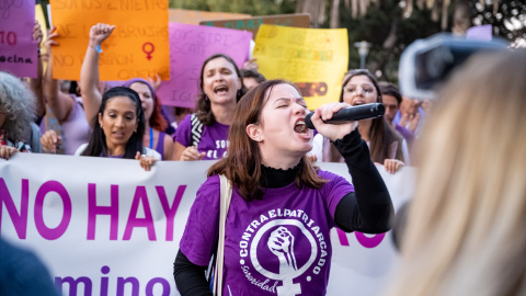 01/03/2024 Una mujer durante una manifestación con motivo del Día Internacional de la Mujer, a 8 de marzo de 2023, en Las Palmas de Gran Canaria.