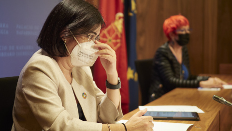 Imagen de archivo de la ministra de Sanidad, Carolina Darias, en una rueda de prensa posterior al Consejo Interterritorial de Salud, en Pamplona. - EUROPA PRESS