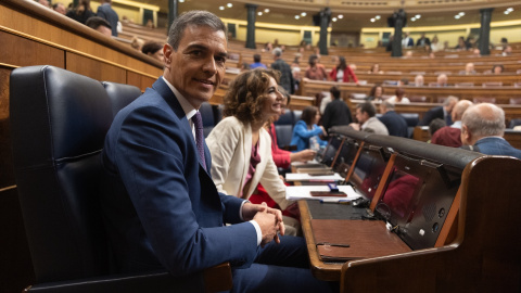 Pedro Sánchez, este miércoles en la sesión de control al Gobierno celebrada en el Congreso.