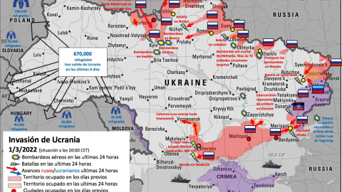 Mapa del avance ruso sobre Ucrania a 1 de abril de 2022.