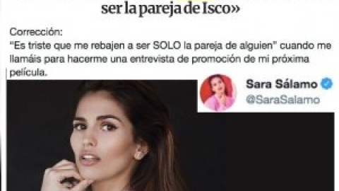 El zasca de la actriz Sara Sálamo por un titular que alude a su pareja: "Criticar el machismo con titulares machistas no me sirve"